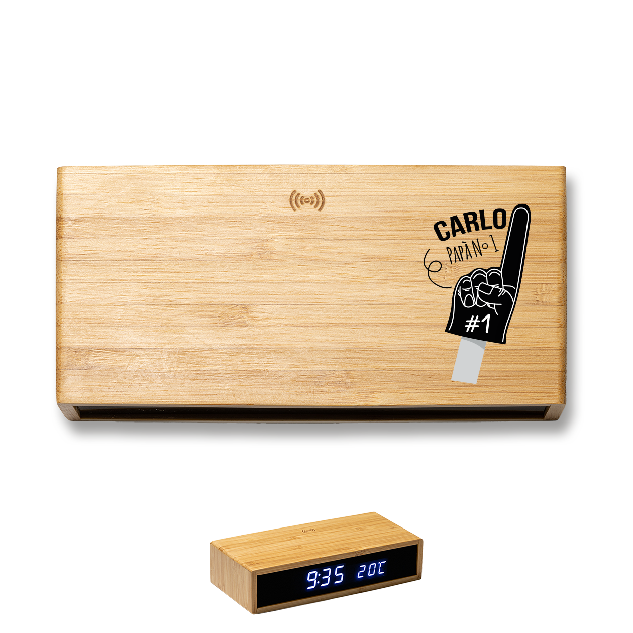 Papà n 1 - Sveglia Digitale in Bambù con Orologio da Tavolo - personalizzata con nome