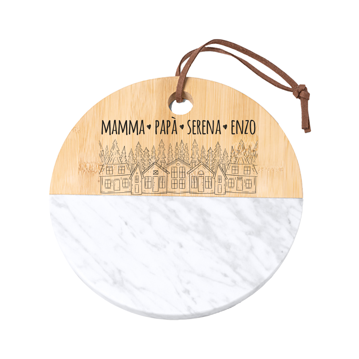 Family - Tagliere in marmo e bamboo naturale - personalizzato con nomi