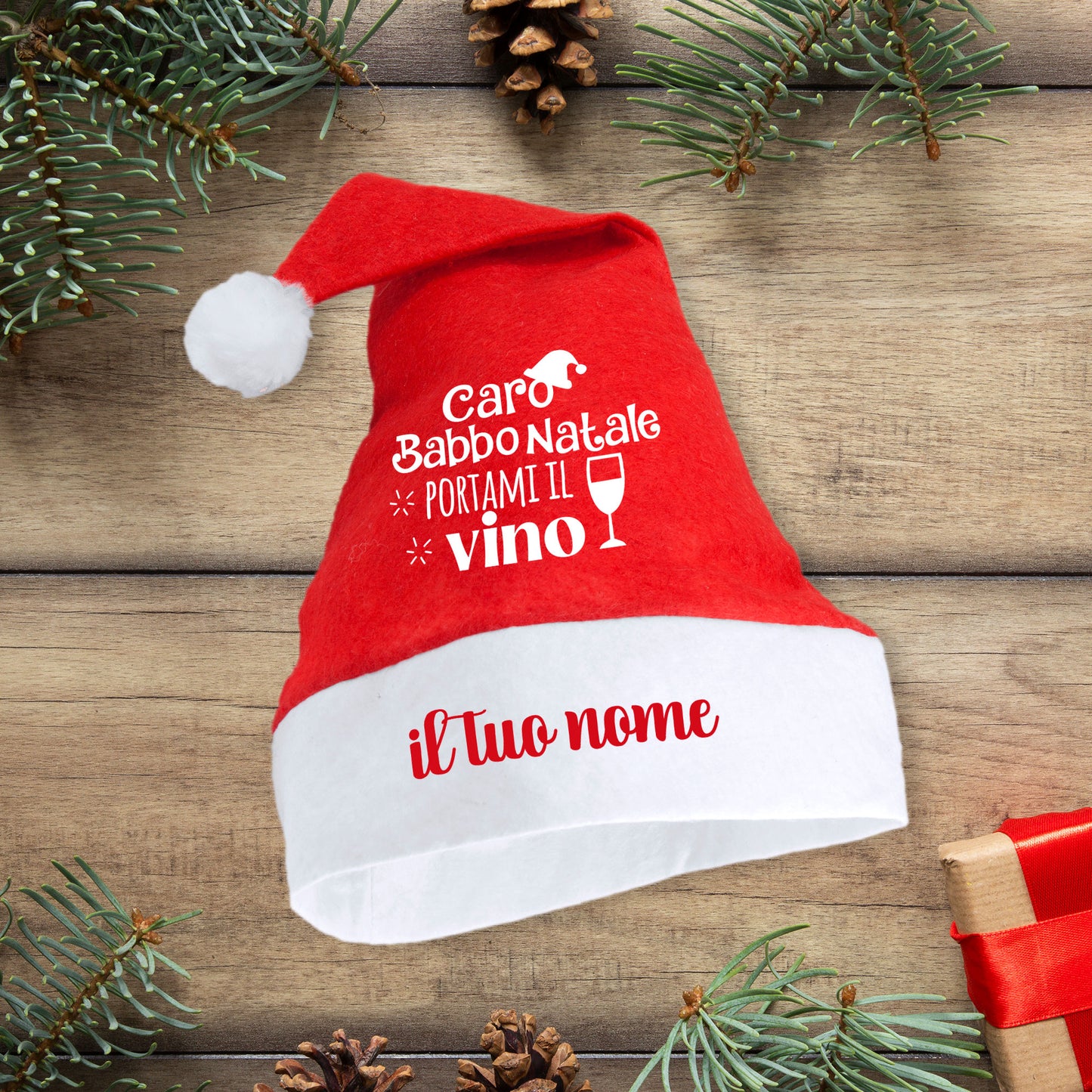 Caro Babbo Natale portami il vino - Cappello da Babbo Natale - personalizzato con nome