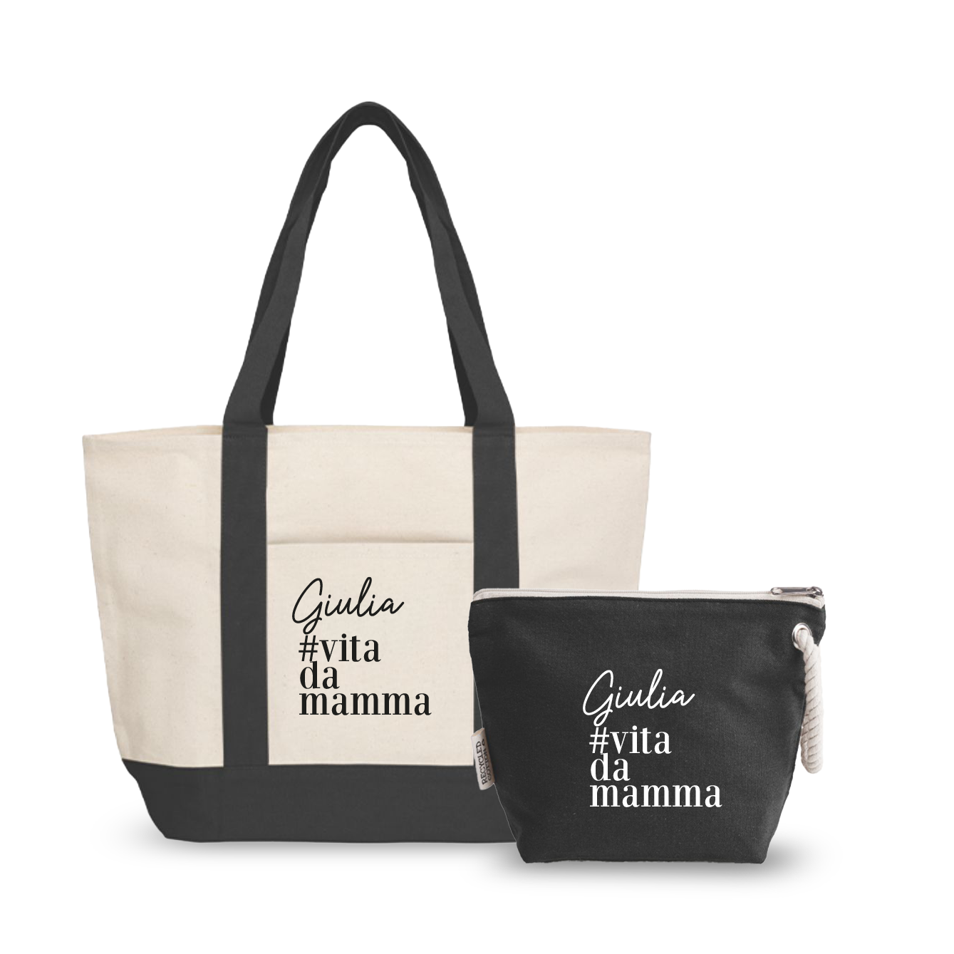 #vitadamamma - Borsa mare & Pochette - Combo - personalizzata con nome
