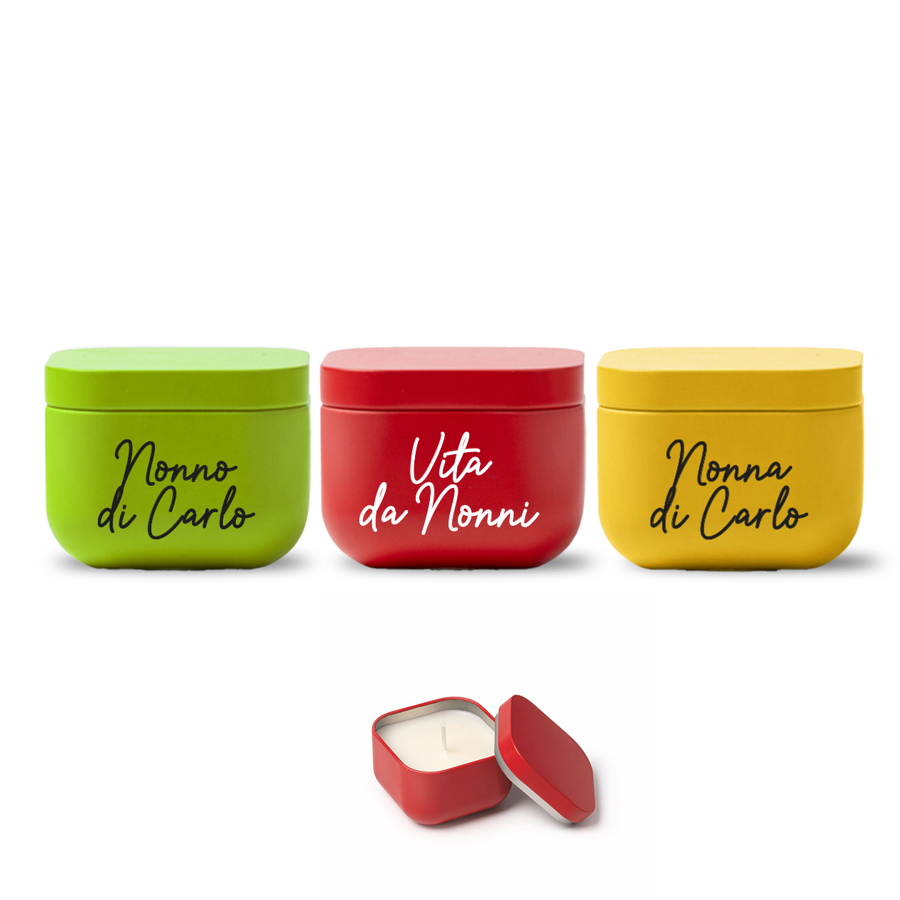 Vita da nonni - Set di 3 Candele Profumate personalizzate con nomi