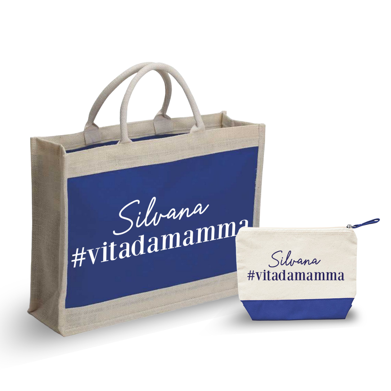 #vitadamamma - Combo: Borsa mare + Pochette - personalizzata con nome