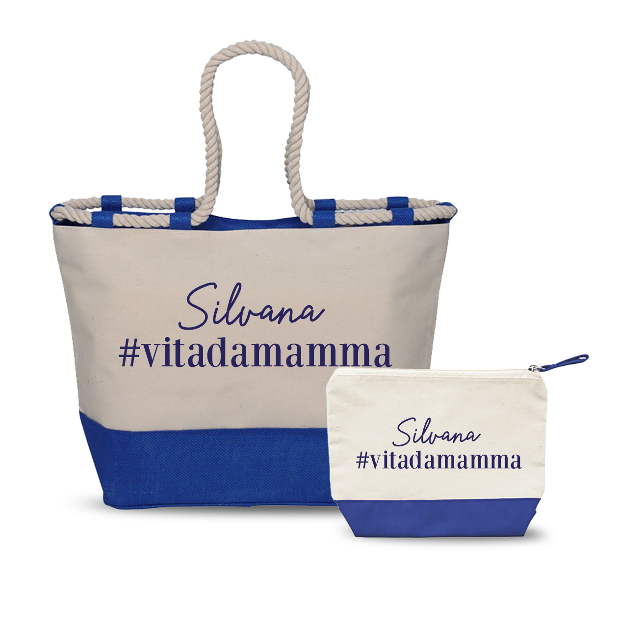 #vitadamamma - Combo: Borsa mare + Pochette - personalizzata con nome