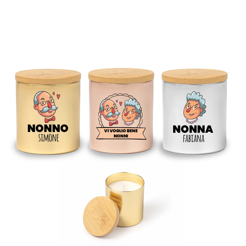 Vi voglio bene nonni - Set di 3 Candele Profumate personalizzate con nomi