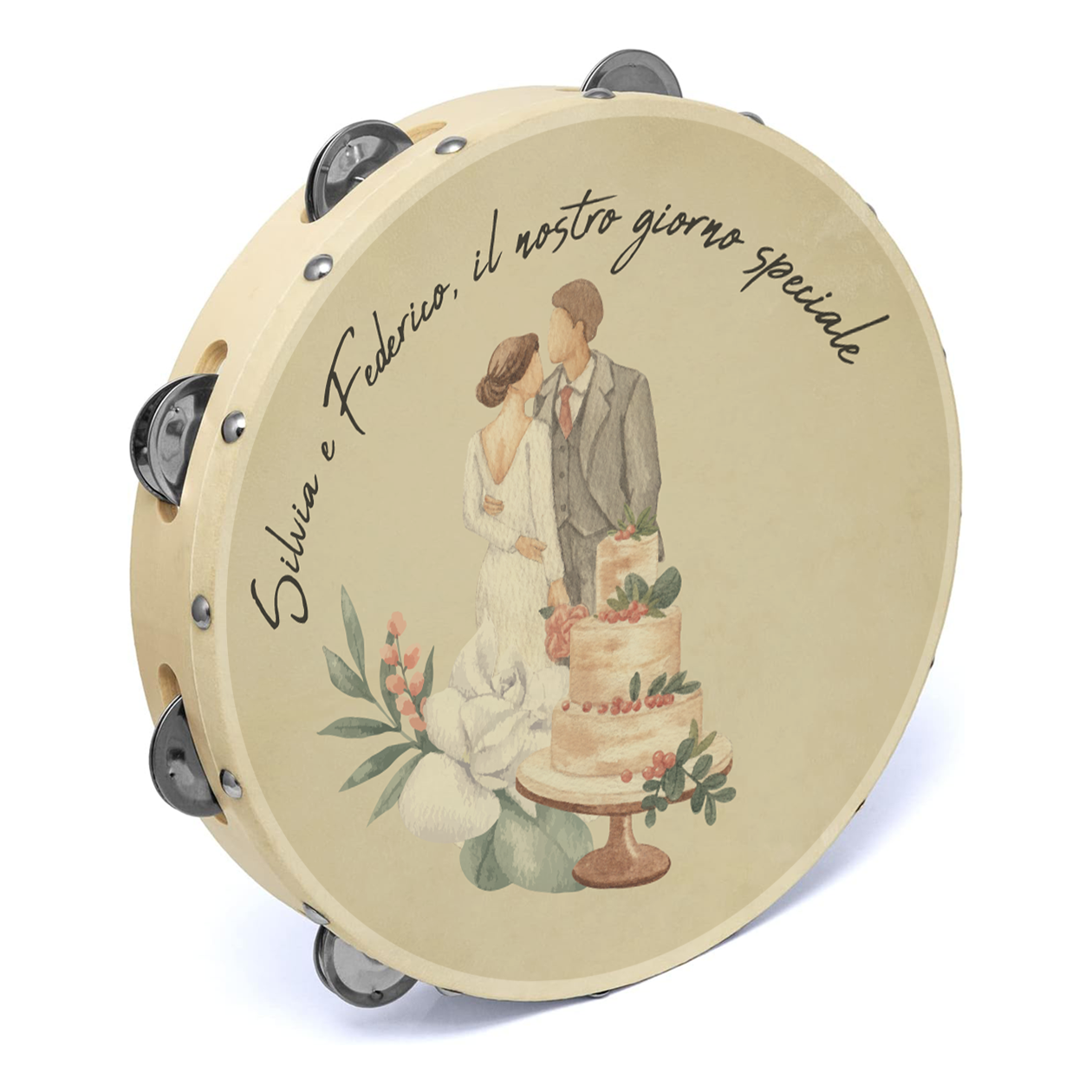 Il nostro giorno speciale - Set da 10 Tamburelli - personalizzati con nomi