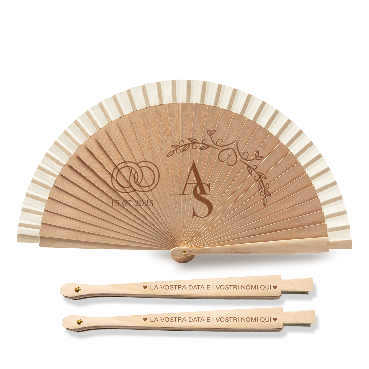 Iniziali - Set da 3 Ventagli in legno - personalizzati con iniziali e nomi