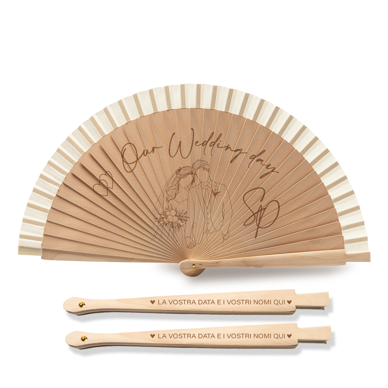Our wedding day - Coppia di Ventagli in legno - personalizzata con nomi e data