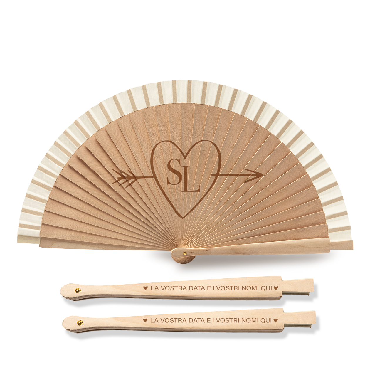 Heart love - Coppia di Ventagli in legno - personalizzata con nomi e data e iniziali