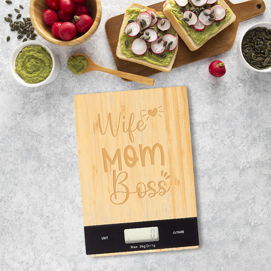 Wife,mom,boss - Bilancia Da Cucina Digitale con incisione