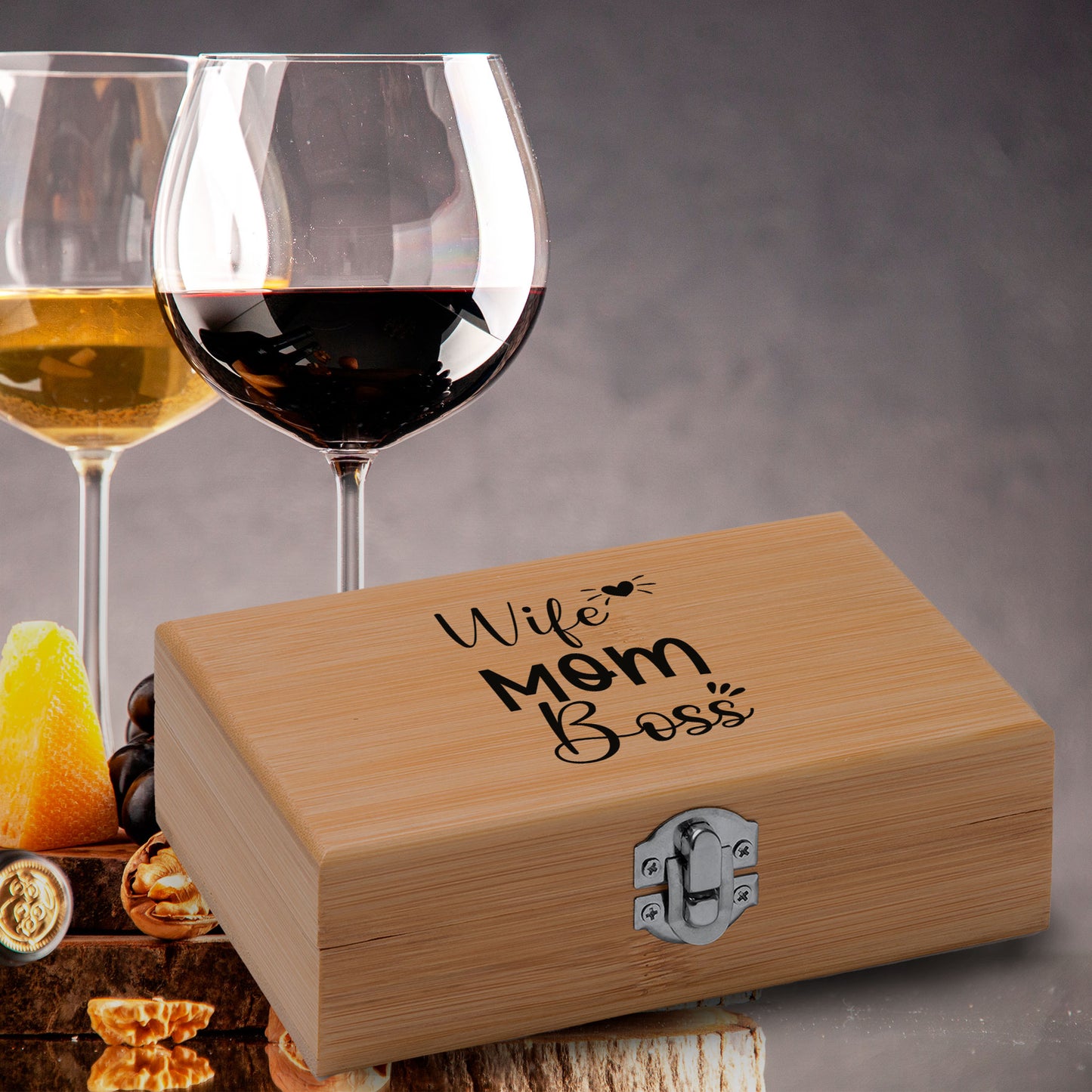 Wife, mom, boss - Set da vino in bamboo