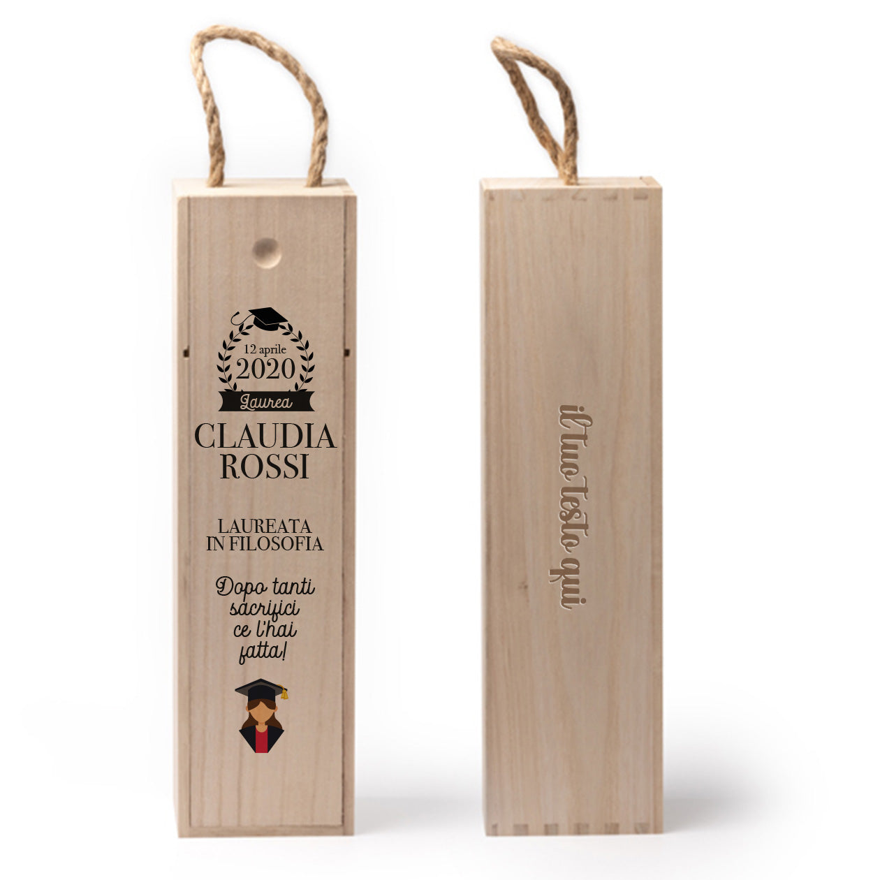 Laureata - portabottiglia in legno - personalizzato