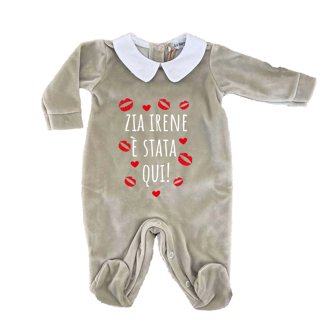 Zia è stata qui - Pagliaccetto Neonato in Ciniglia con Colletto Bianco personalizzato con nome