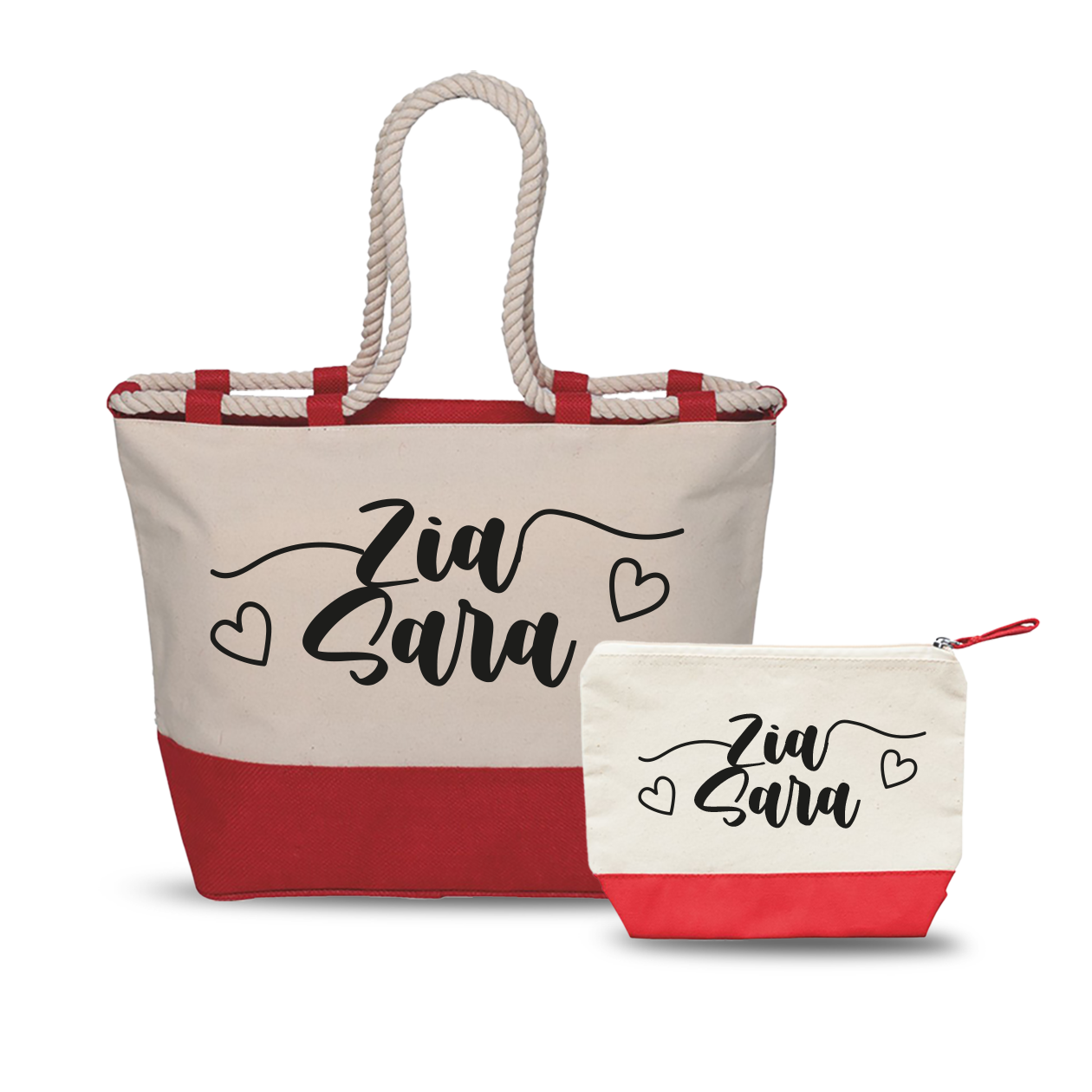 Zia hearts line - Combo: Borsa mare + Pochette - personalizzata con nome