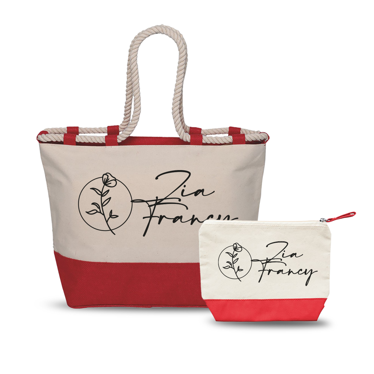 Zia name circle flower - Combo: Borsa mare + Pochette - personalizzata con nome