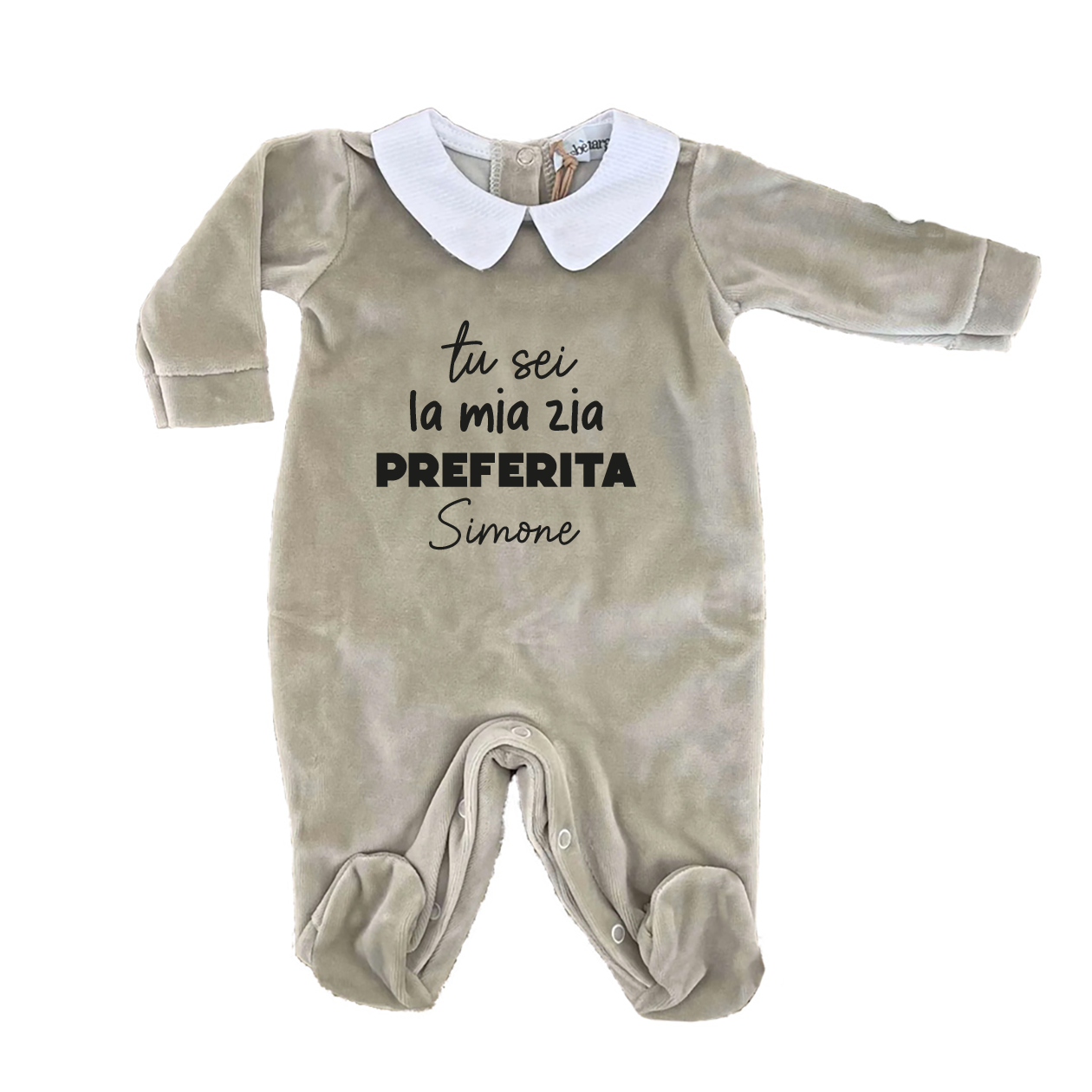 La mia zia preferita - Pagliaccetto Neonato in Ciniglia con Colletto Bianco personalizzato con nome