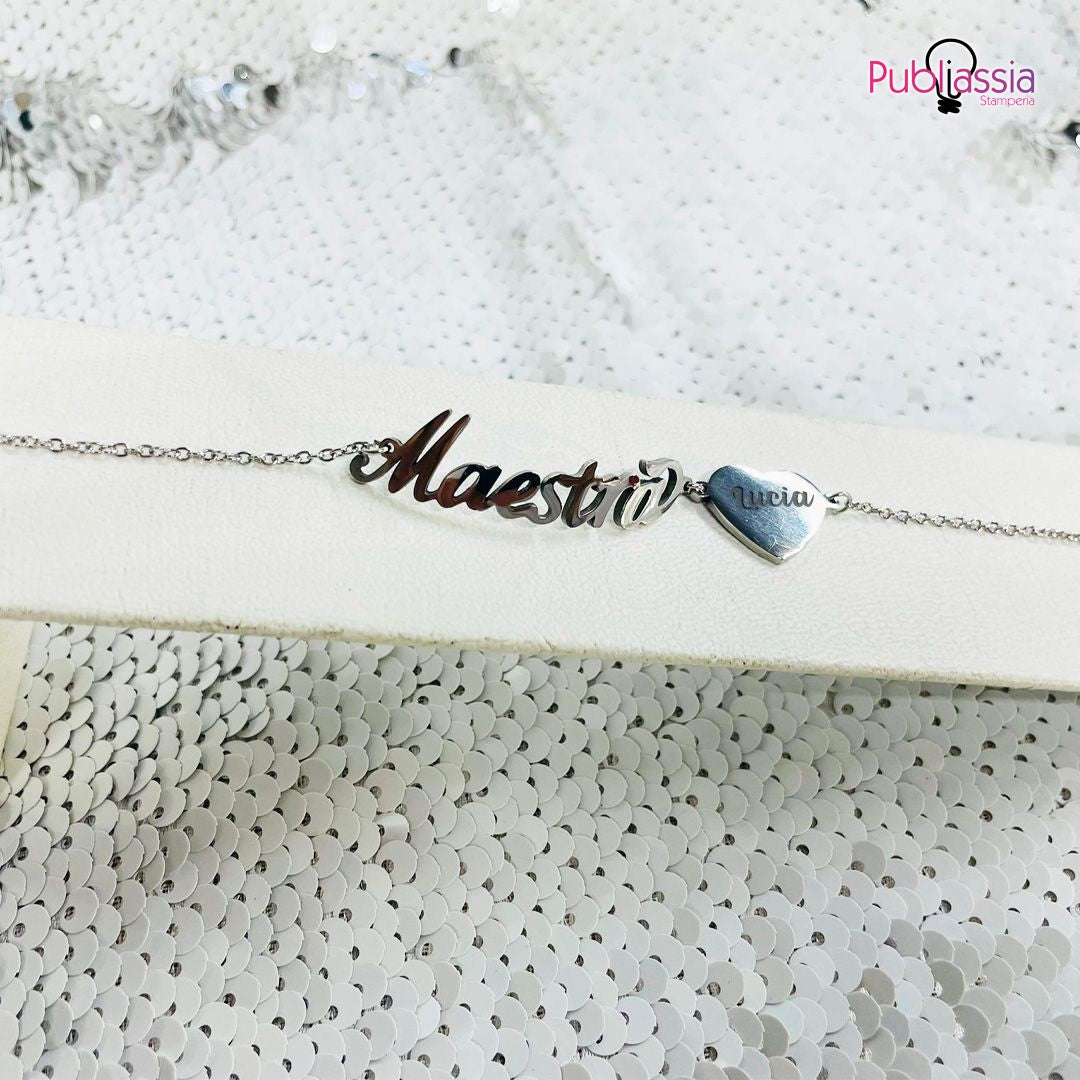 I love Maestra - Bracciale con nome inciso - idea regalo maestra