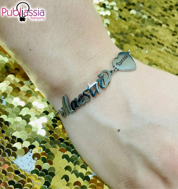 I love Maestra - Bracciale con nome inciso - idea regalo maestra