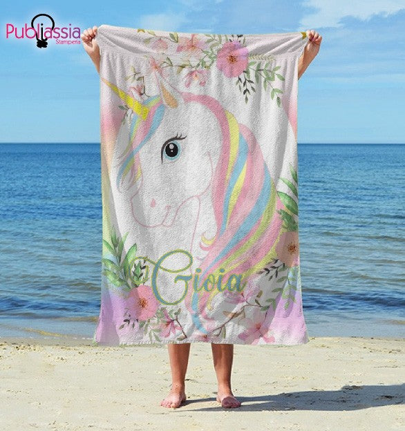 Unicorno con nome - Telo Mare Personalizzato con nome