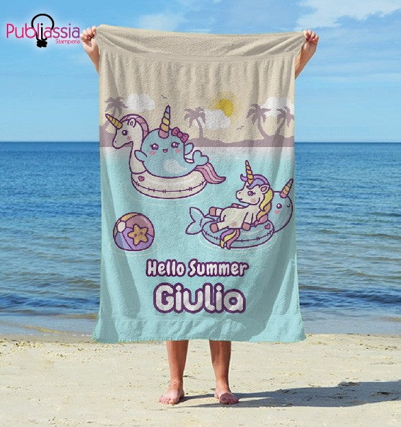 Unicorno - Telo Mare Personalizzato con nome