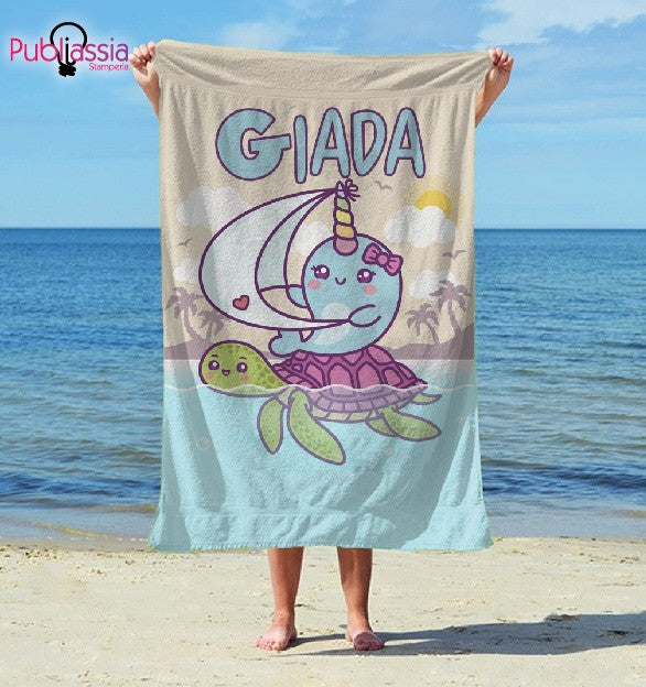 Unicorno - Telo Mare Personalizzato con nome