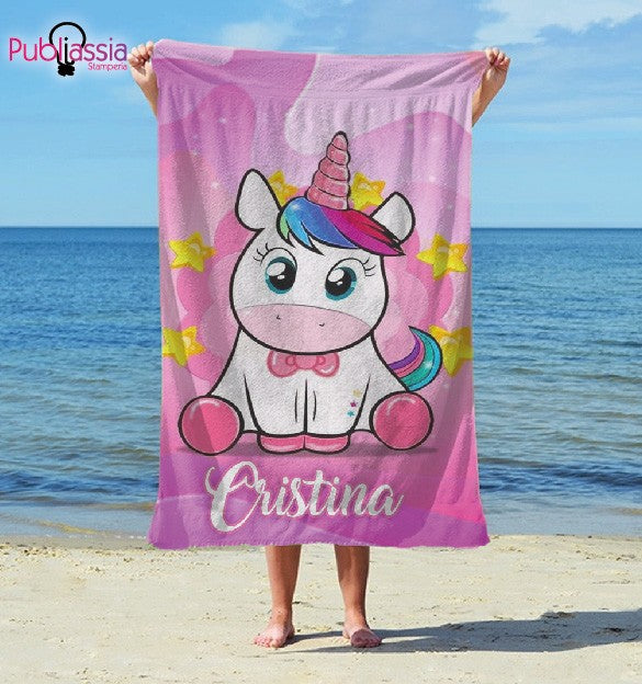 Baby Unicorno - Telo Mare Personalizzato con nome