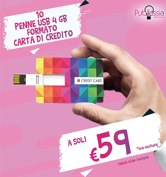 10 Penne Usb 4 gb formato carta di credito - Personalizzati con immagini, loghi, frasi - Offerta