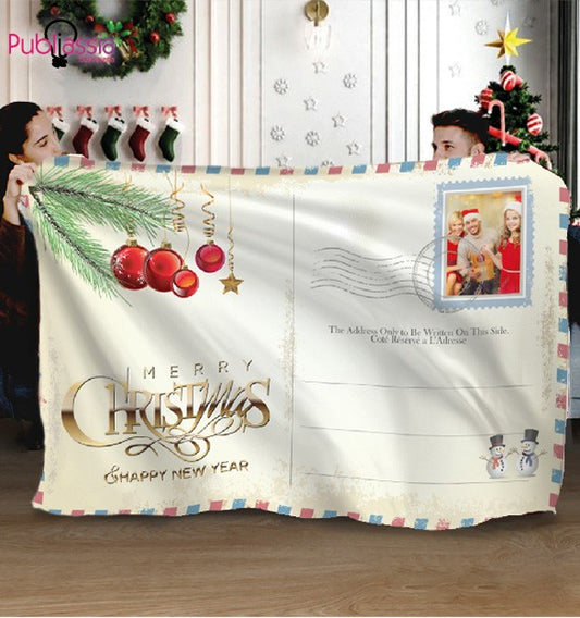 Plaid in Pile - coperta Natalizia Idea Regalo Natale Personalizzato Con Foto e dedica Post Card Merry Christmas