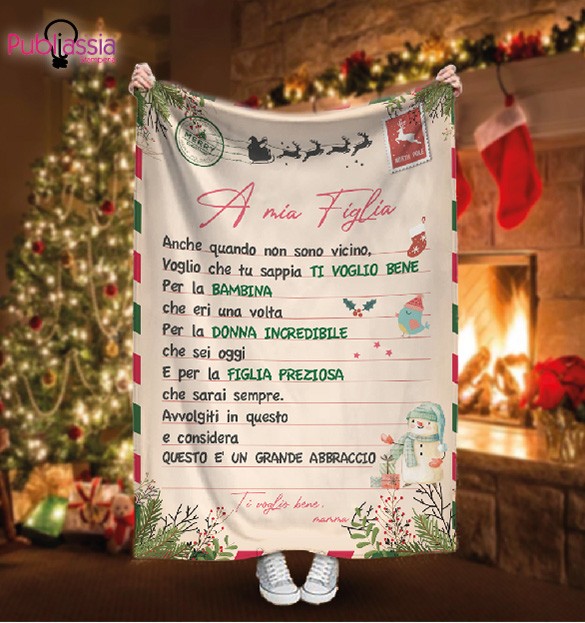 Plaid in Pile - coperta Natalizia Idea Regalo Natale "Personalizzato Con Foto Letter to Santa Claus "