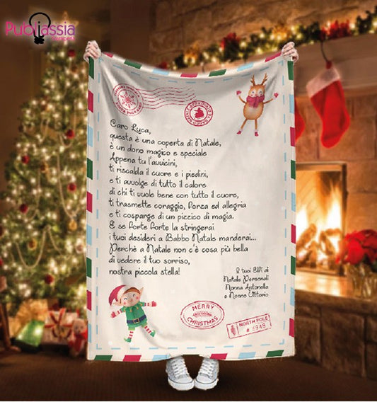 Plaid in Pile - coperta Natalizia Idea Regalo Natale "Personalizzato Con Foto Letter to Santa Claus "