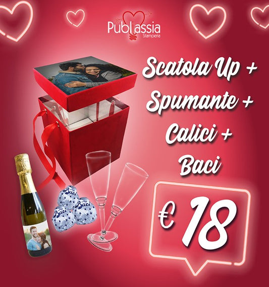 Offerta San Valentino 3 - Scatola Up + Spumantino & Calici - personalizzati