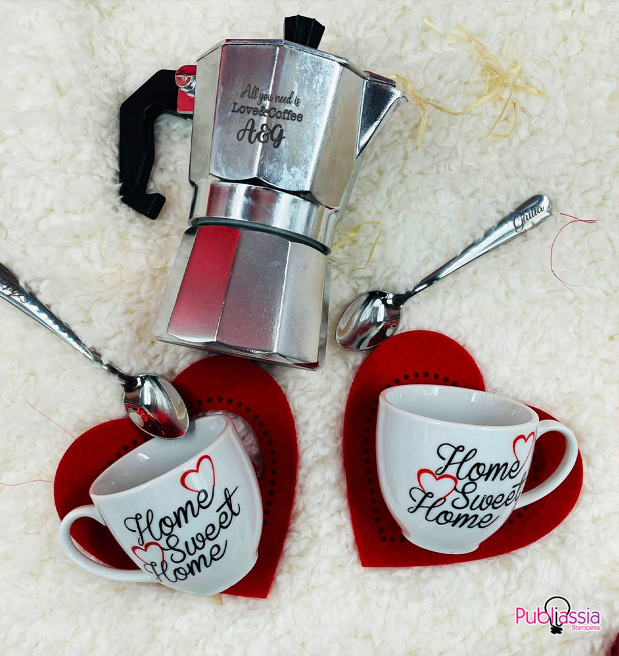 Box coffee love - moka, tazze e cucchiaini - personalizzati con nomi