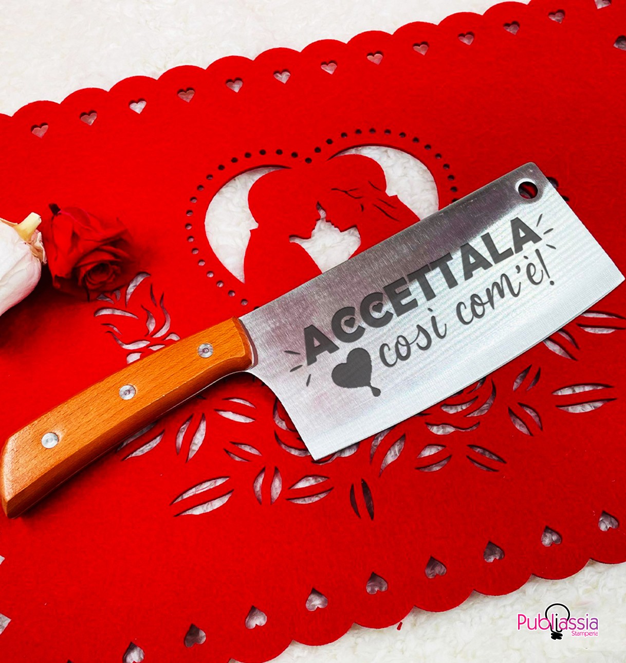 Accettala così com'è! - coltello da cucina con manico in legno - personalizzato con incisione