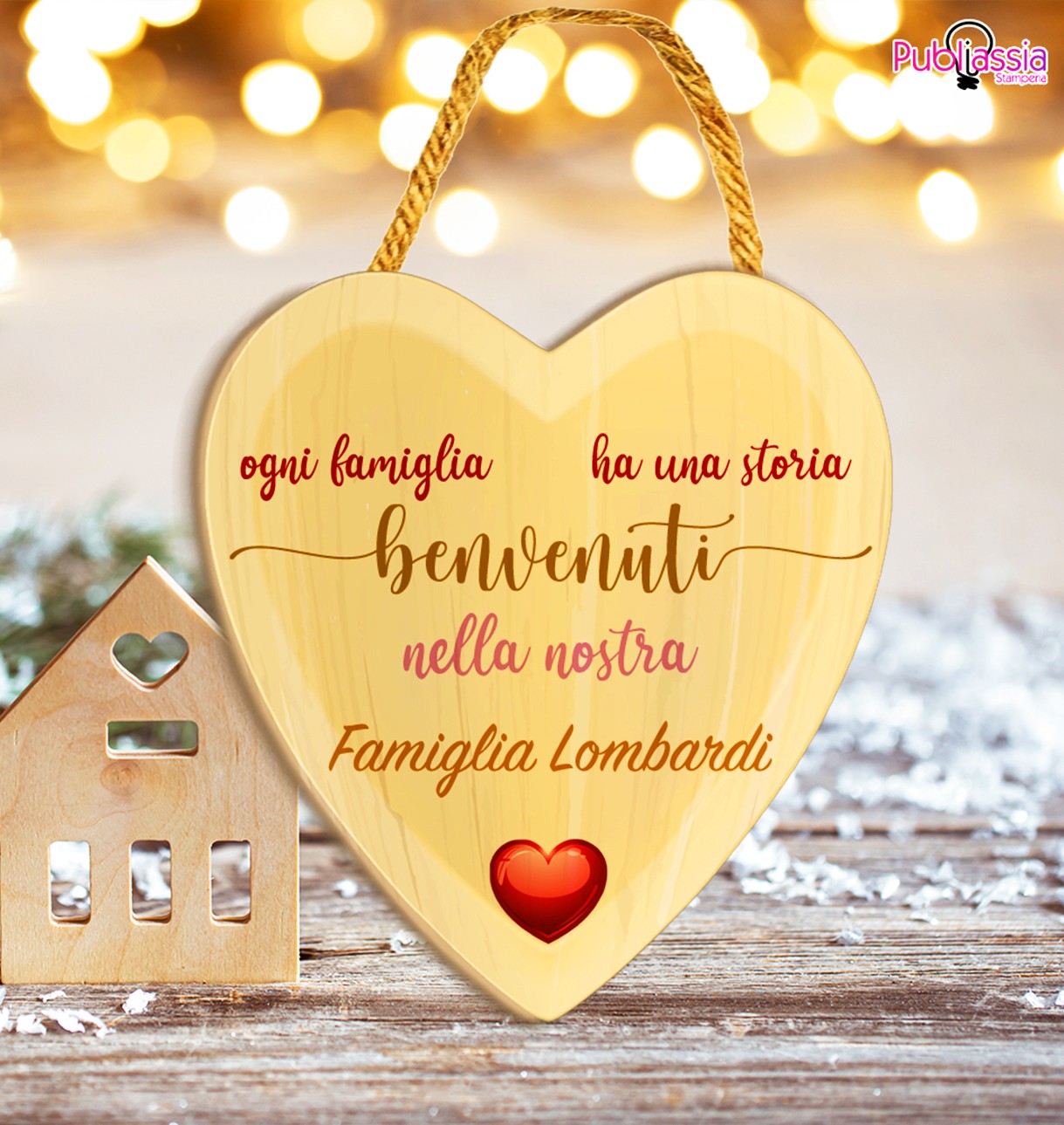 Benvenuti - fuoriporta in legno a forma di cuore - personalizzato