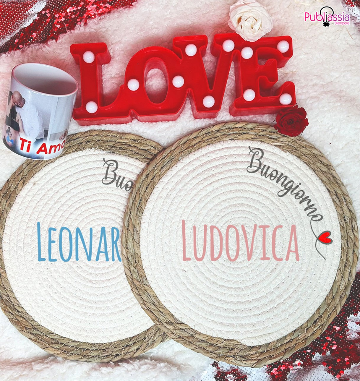 Buongiorno - Tovaglietta in vimini personalizzata con nomi