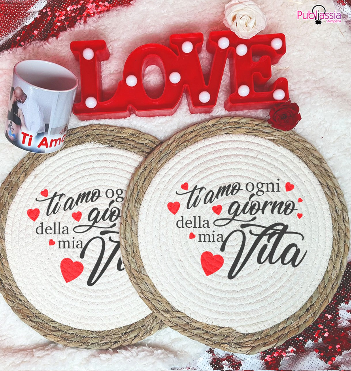 I love you - Tovaglietta in vimini personalizzata con cognome