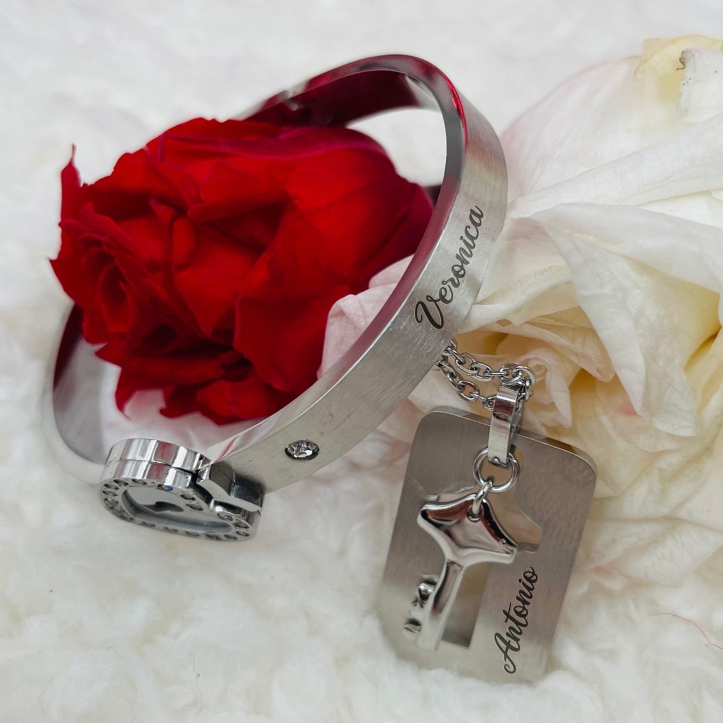 Heart key - collcana + bracciale personalizzati con nomi incisi - idea regalo San Valentino