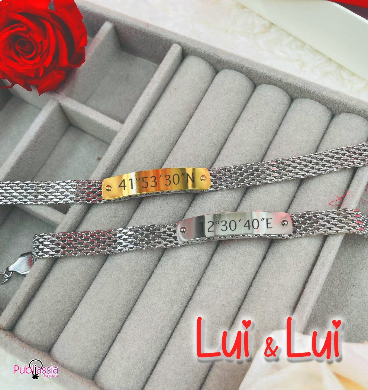 Lui + Lui - coppia bracciali personalizzati con nomi incisi - idea regalo San Valentino