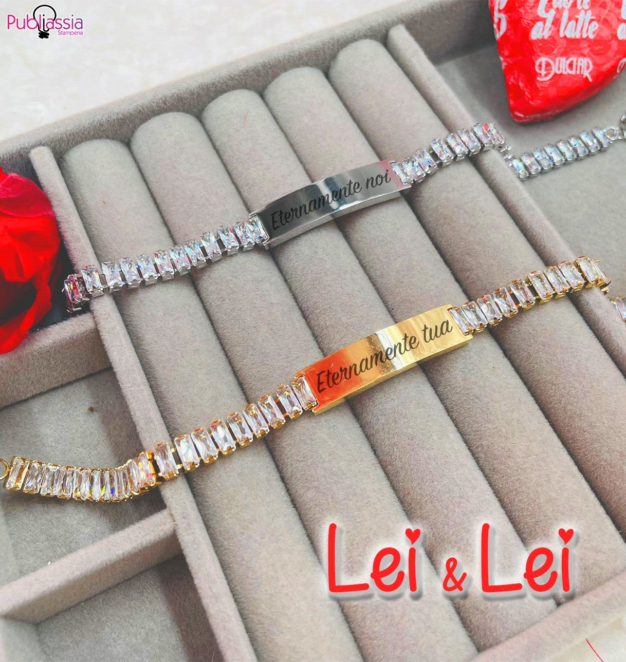 Lei + Lei - coppia bracciali personalizzati con nomi incisi - idea regalo San Valentino