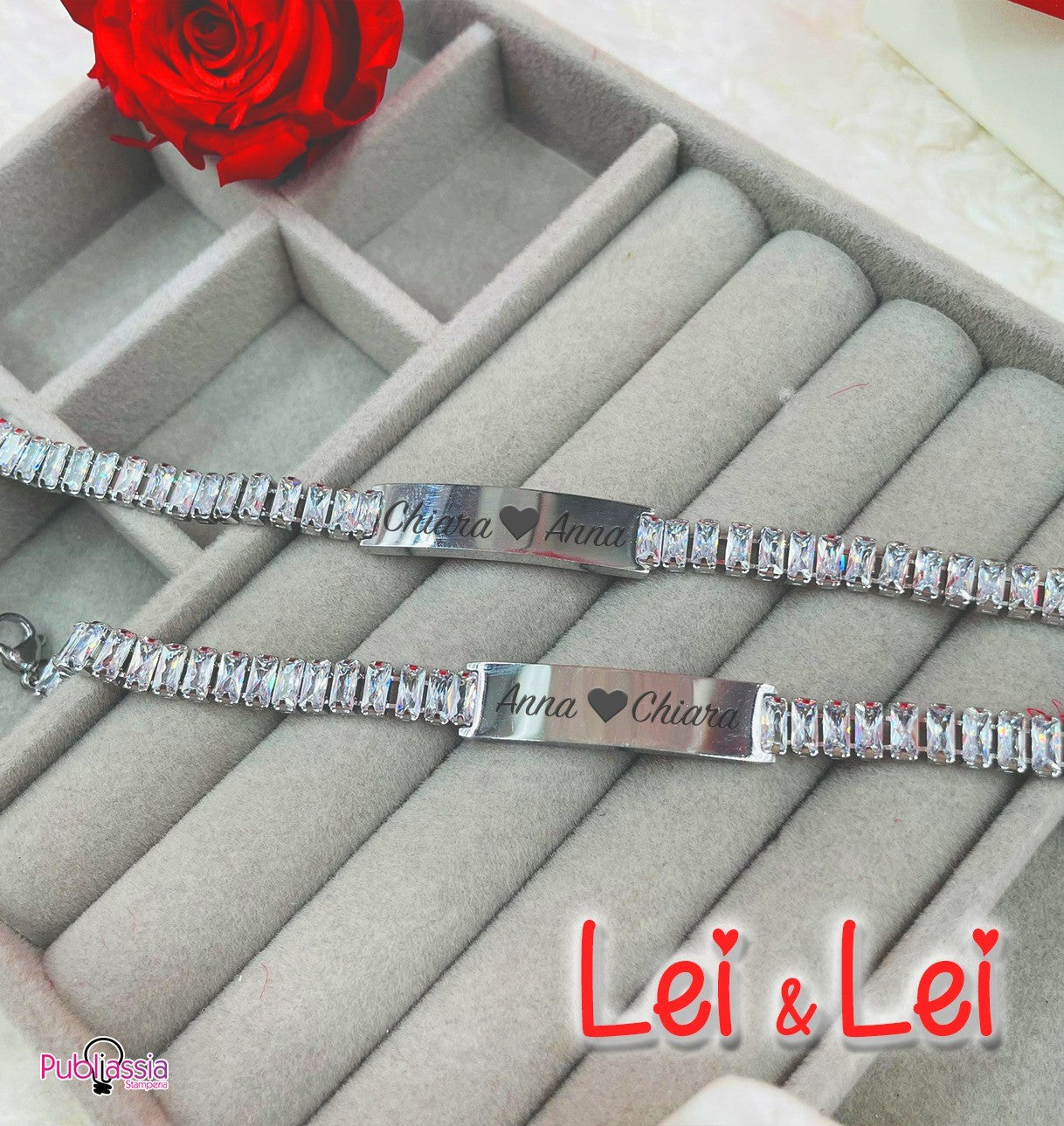 Lei + Lei - coppia bracciali personalizzati con nomi incisi - idea regalo San Valentino