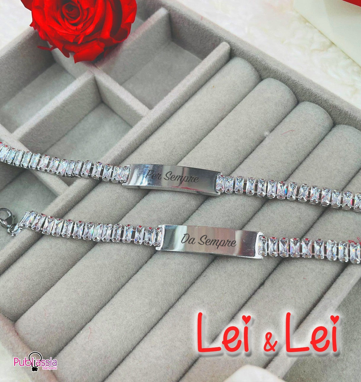 Lei + Lei - coppia bracciali personalizzati con nomi incisi - idea regalo San Valentino