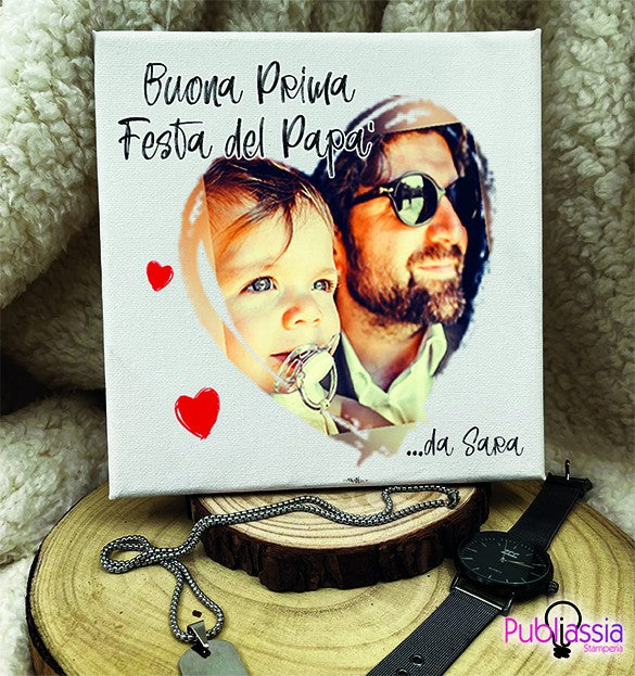 Buona prima festa del papà - Tela pittorica personalizzata con foto