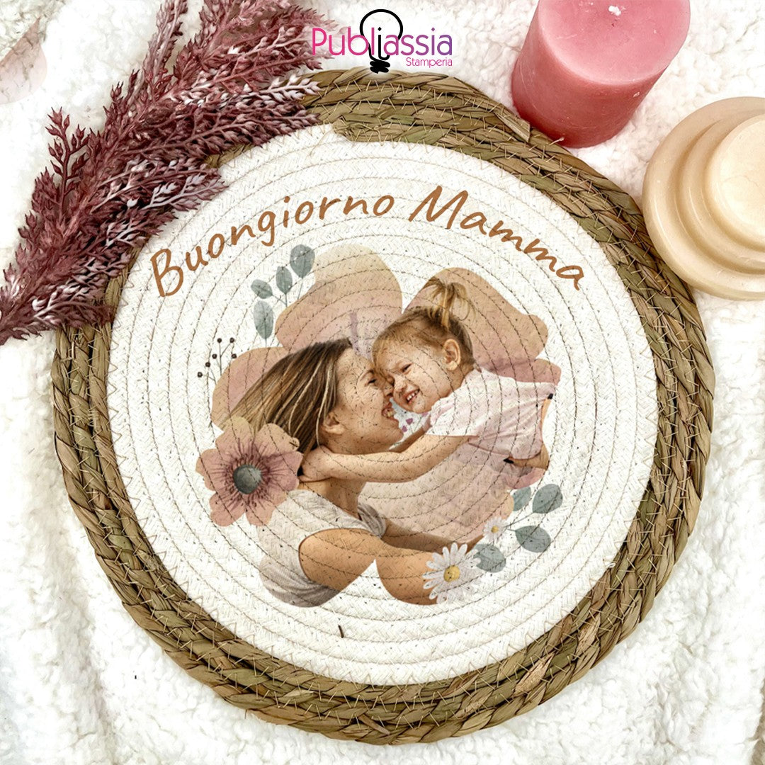 Buongiorno mamma - Tovaglietta in vimini personalizzata con foto