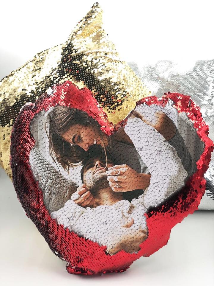 Cuscino a Cuore con Pailettes reversibili Personalizzato con Foto