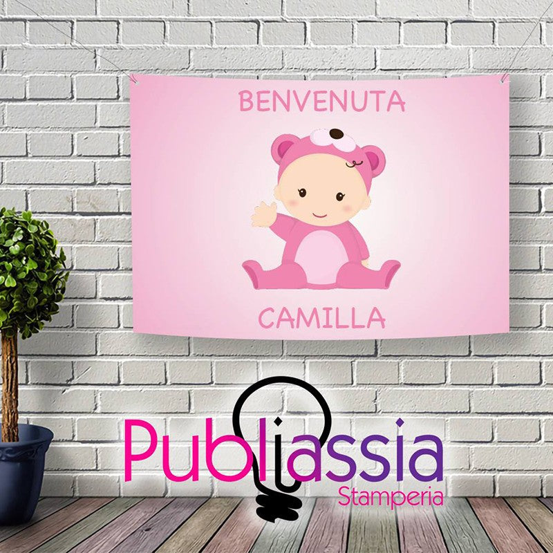 Benvenuta - Striscione Banner In Pvc Personalizzato Nascita