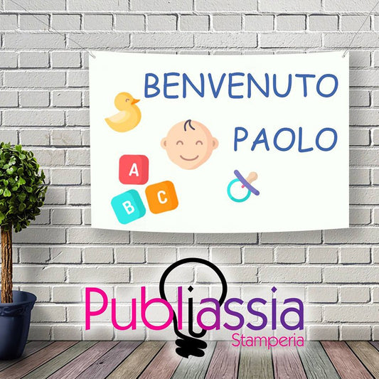 Benvenuto - Striscione Banner In Pvc Personalizzato Nascita