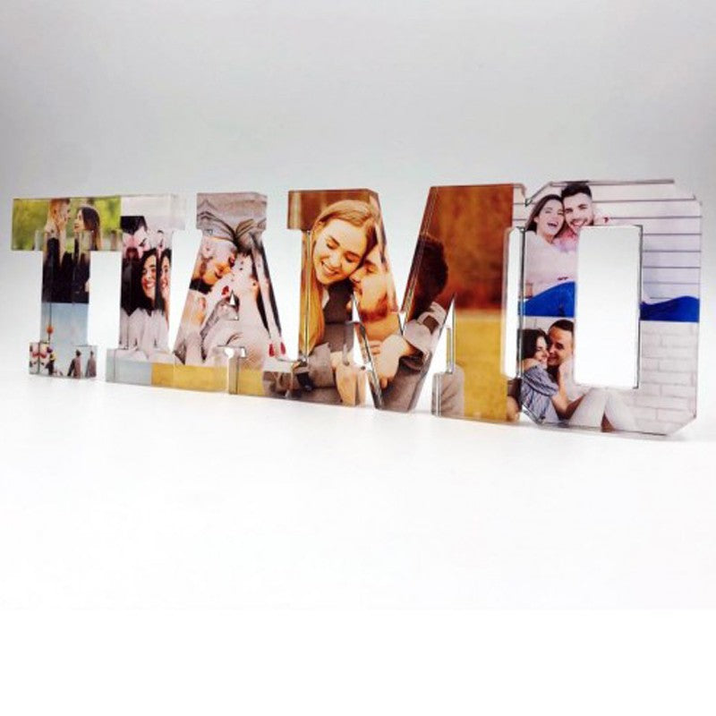 Lettere d'amore - Ti amo scritta in plexiglass personalizzata con foto
