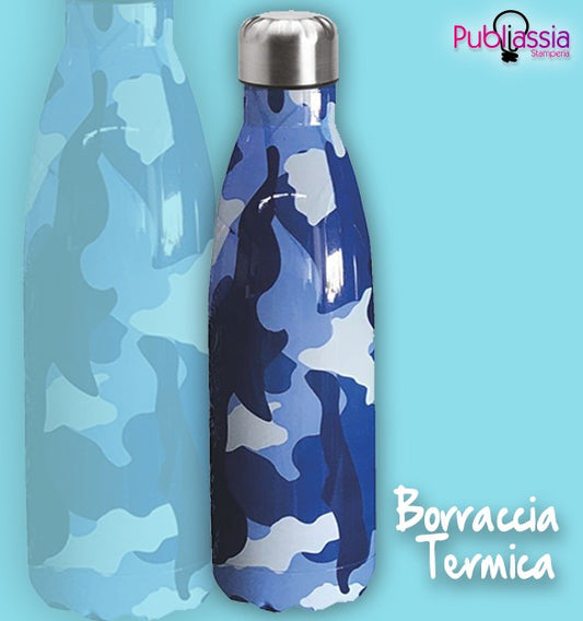 Blue Camouflage - Borraccia Termica in Acciaio