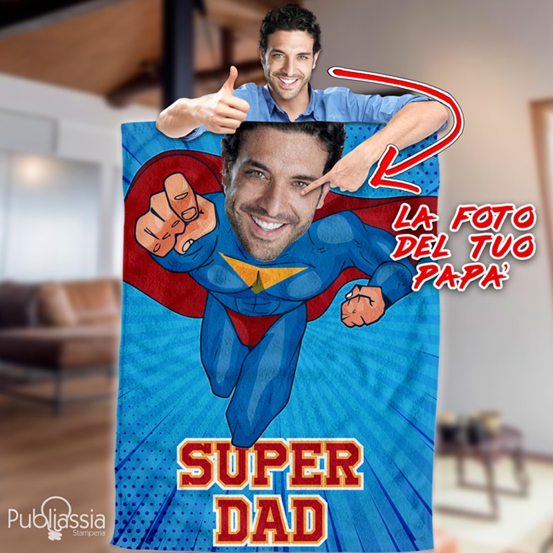 Super Dad - Plaid in pile personalizzato con foto - Festa del Papà