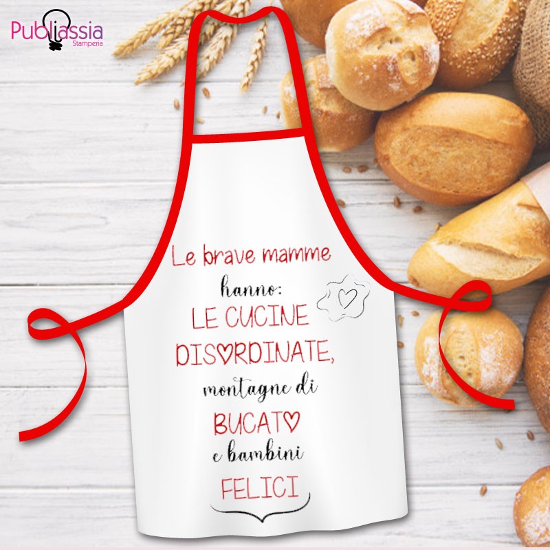 Le brave mamme hanno le cucine disordinate, montagne di bucato e bambini felici - Grembiule Personalizzato