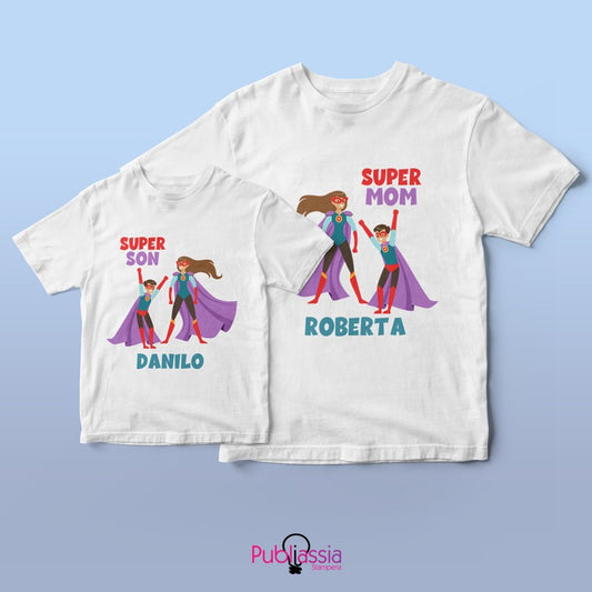 Super Mom & Super Son - Festa della mamma - Coppia t-shirt personalizzate